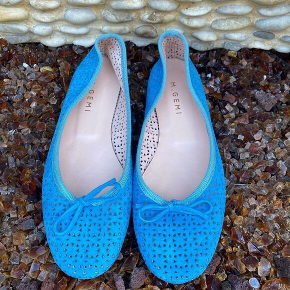 M Gemi Marine Blue Leather Suede Open Weave Ballet Flats. Size 39.5 (8.5) EUC! - Picture 6 of 10
